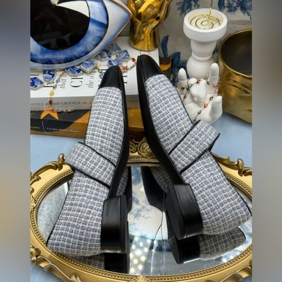 🆕 TORY BURCH 🧿 NWOB Mary Jane Heeled Ballet Flat, Blue Tweed, Sz 6.5 *SAMPLE* - Picture 14 of 16